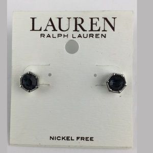 New LRL Blue Rhinestone Earrings Stud Silver Tone